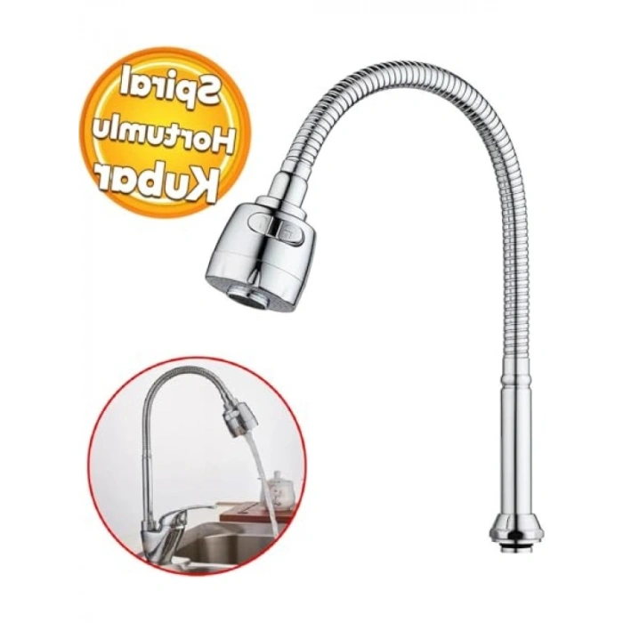 360 Derece Dönebilen Krom Hortumlu Musluk Ucu, Tasarruflu Oynar Başlık