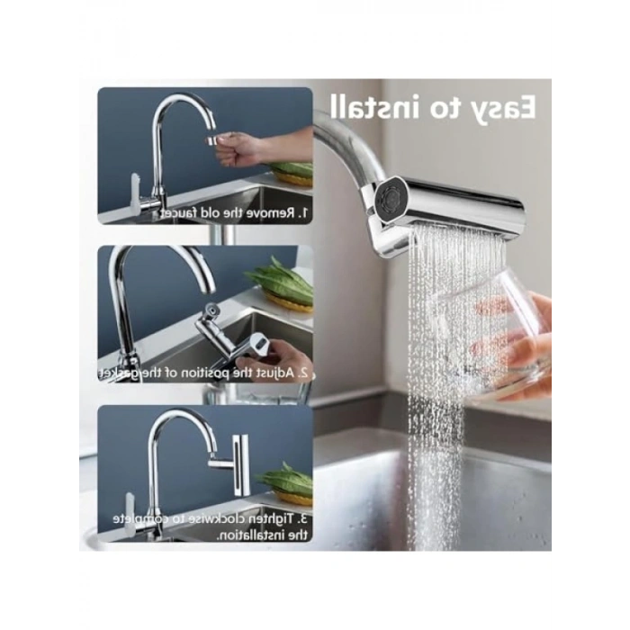 360 Derece Döner Şelale Musluk Başlığı - 4 Fonksiyonlu