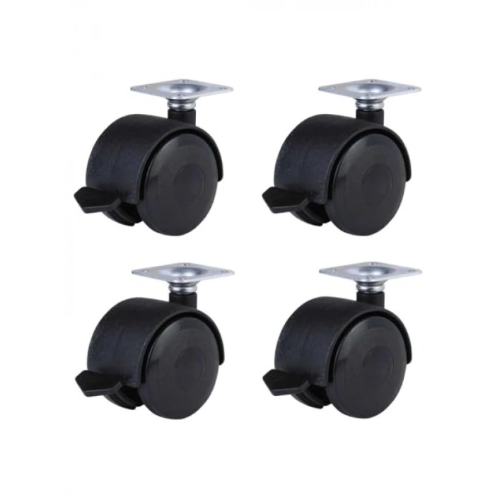360 Derece Döner Tablalı Frenli Plastik Tekerlek Seti (4 Adet, Çap: 50 mm)