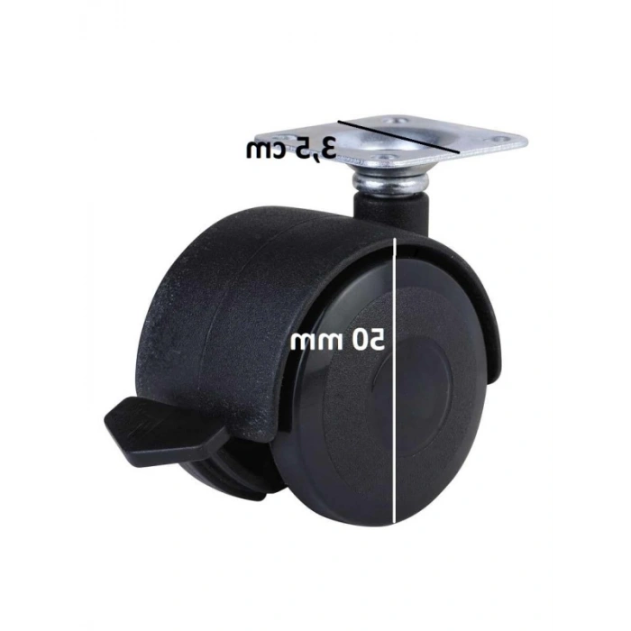 360 Derece Döner Tablalı Frenli Plastik Tekerlek Seti (4 Adet, Çap: 50 mm)