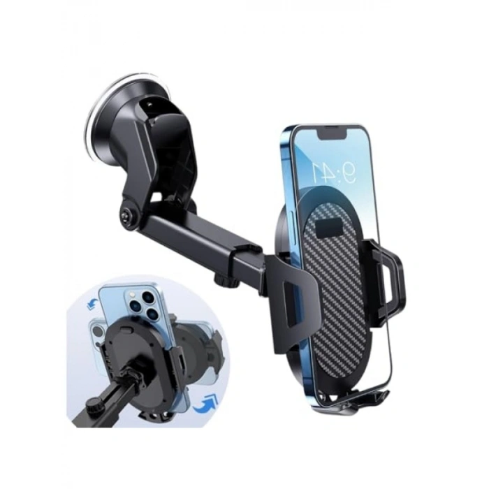 360° Dönebilir Vantuzlu Araç Telefon Tutucu, Tek Tuşla Sabitleme Özelliği