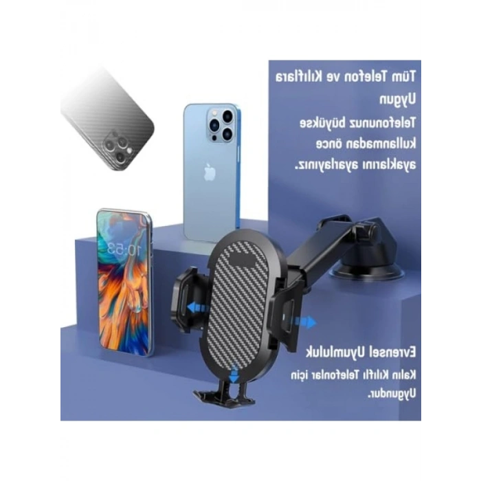 360° Dönebilir Vantuzlu Araç Telefon Tutucu, Tek Tuşla Sabitleme Özelliği