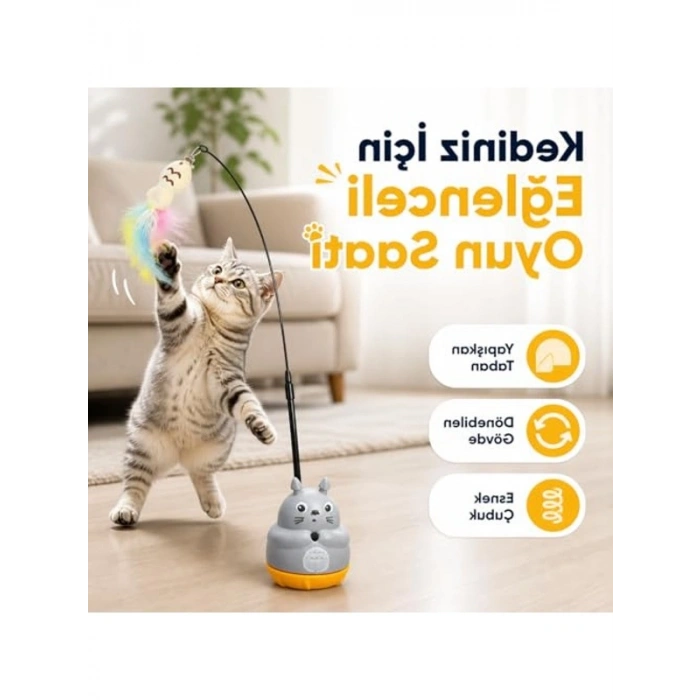360° dönen hareketli kedi oltası, tüylü peluş uçlu, interaktif