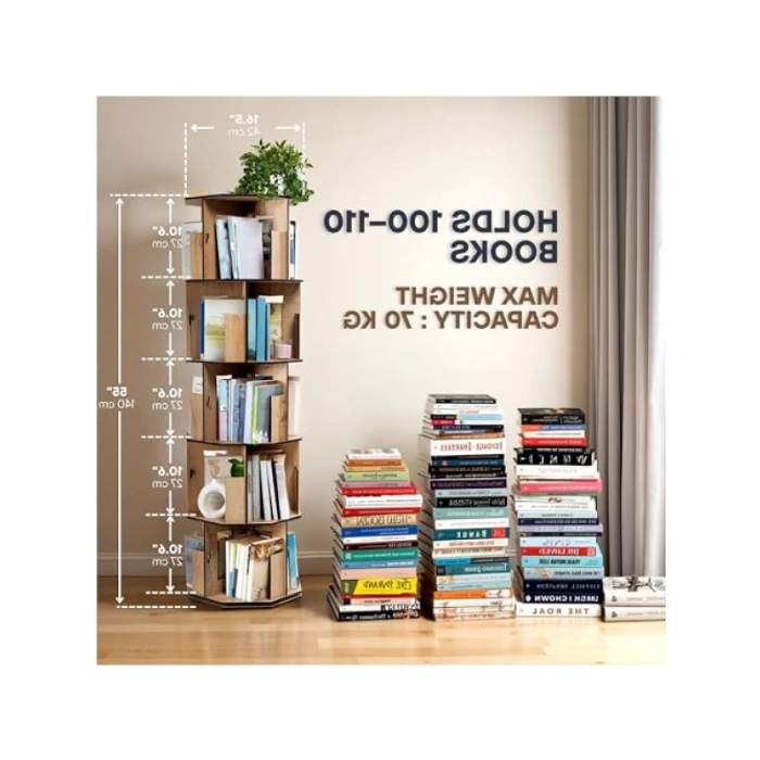 360° Döner Kitaplık - Modern Ahşap Tasarım