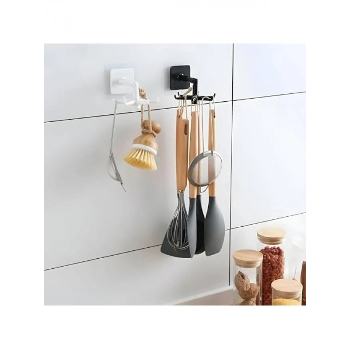 360° Döner Yapıştırmalı Askılık – 6 Kancalı, Mutfak ve Banyo Organizeri