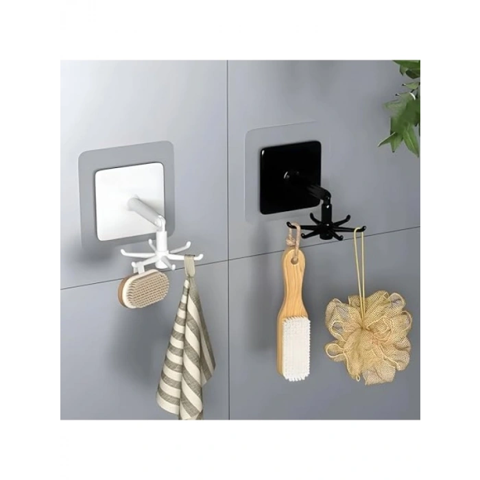 360° Döner Yapıştırmalı Askılık – 6 Kancalı, Mutfak ve Banyo Organizeri