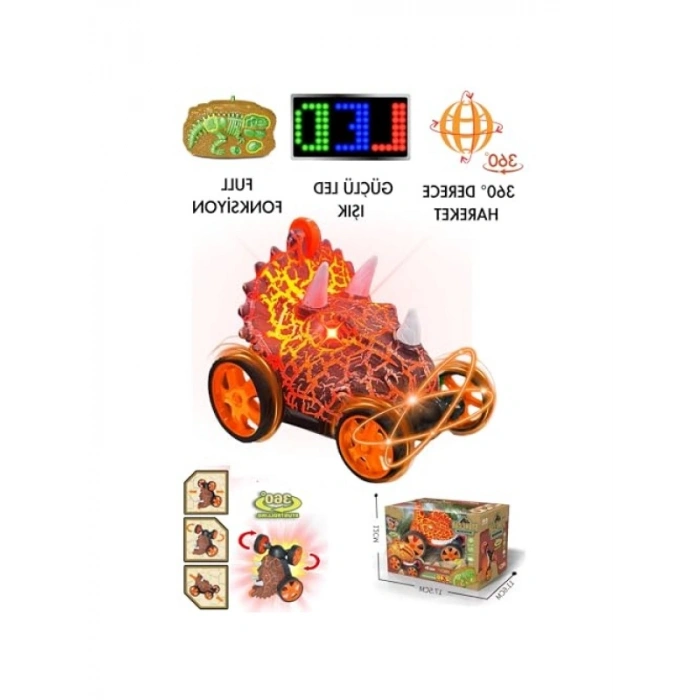 360° Hareketli Uzaktan Kumandalı Dinozor Araba - Işıklı ve Drift Atan