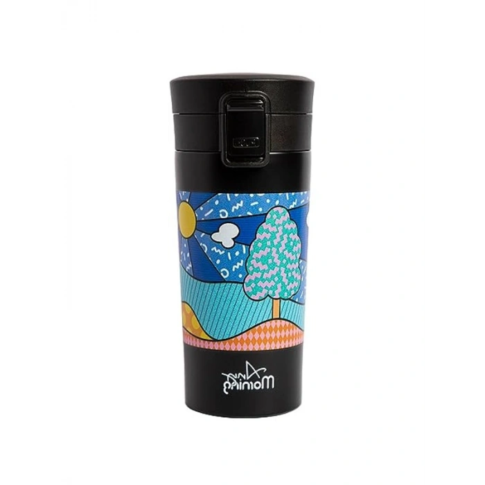 380 ml Paslanmaz Çelik Termos Mug, Sızdırmaz Kapaklı, Siyah