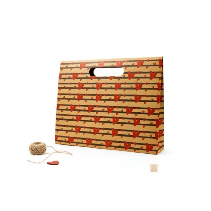 38x30 cm Kalp Desenli Premium Karton Hediye Kutusu