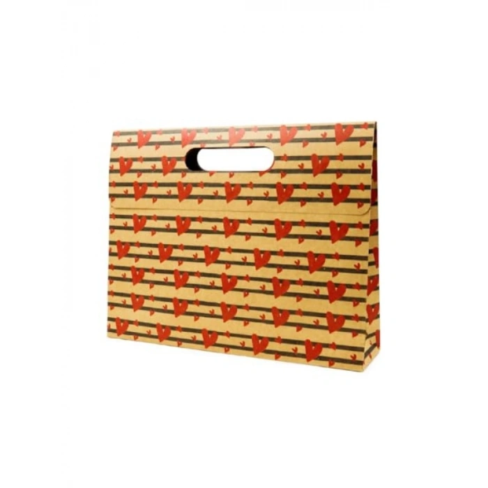 38x30 cm Kalp Desenli Premium Karton Hediye Kutusu