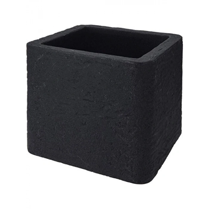 39 cm Geniş Plastik Kare Saksı - Taş Etkisi