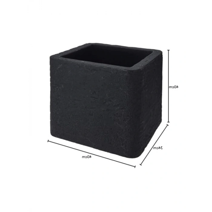 39 cm Geniş Plastik Kare Saksı - Taş Etkisi