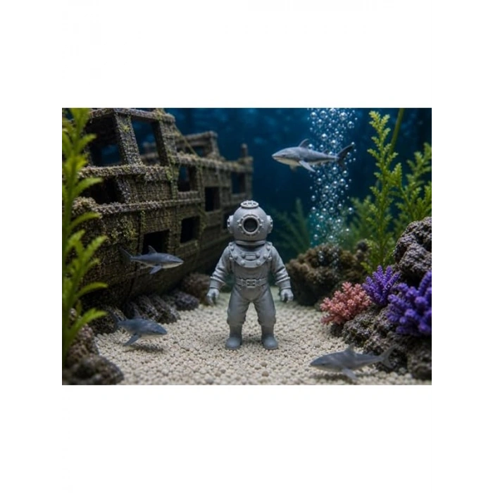3D Baskı Akvaryum Dalgıç Figürü, Dekoratif Süs