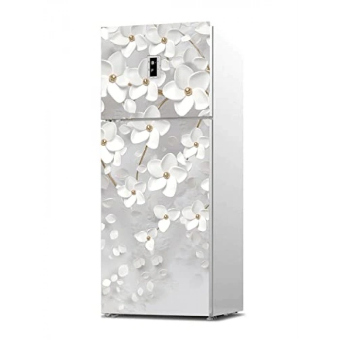 3D Beyaz Yapraklar ile Buzdolabı Sticker Kaplama