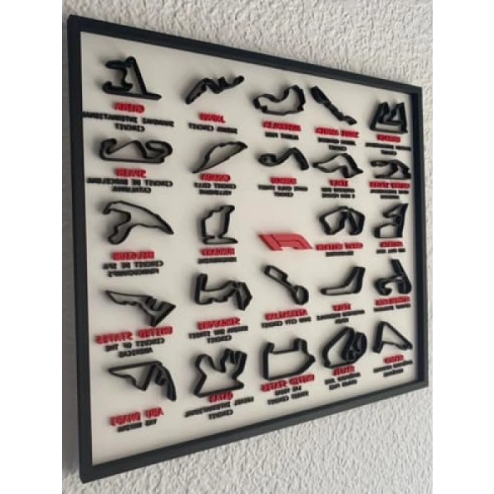 3D Çerçeve - Formula 1 Yarış Pisti Dekoratif Tablo (Beyaz)