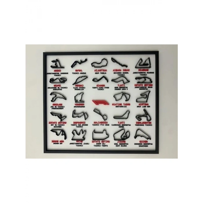 3D Çerçeve - Formula 1 Yarış Pisti Dekoratif Tablo (Beyaz)