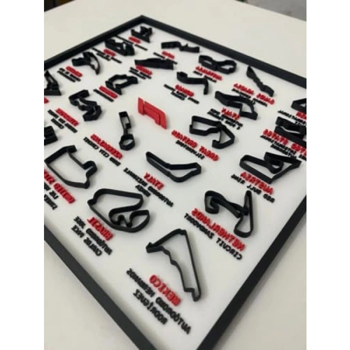 3D Çerçeve - Formula 1 Yarış Pisti Dekoratif Tablo (Beyaz)