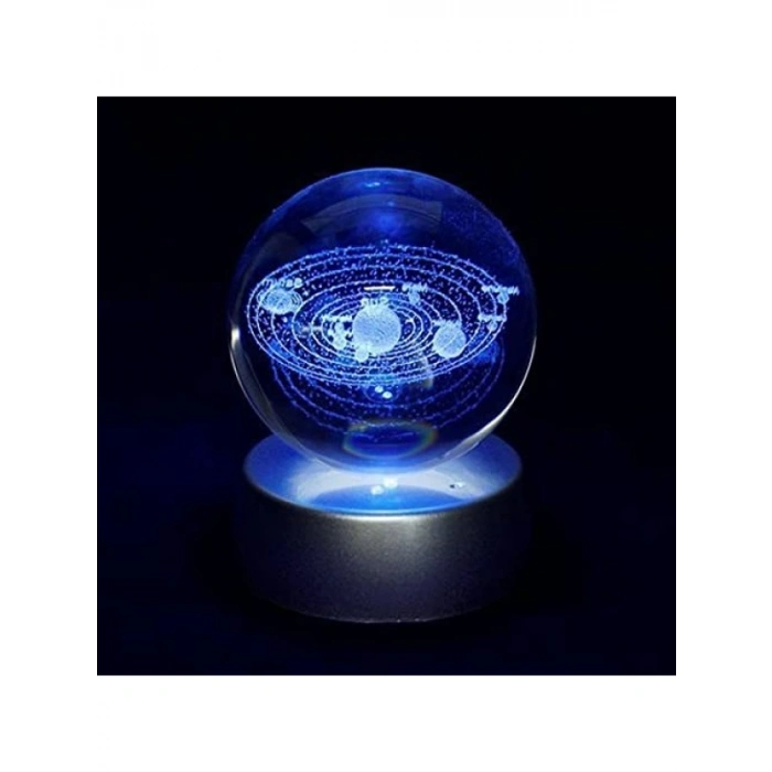3D Işıklı Gezegen Cam Küre Dekoratif Hediyelik