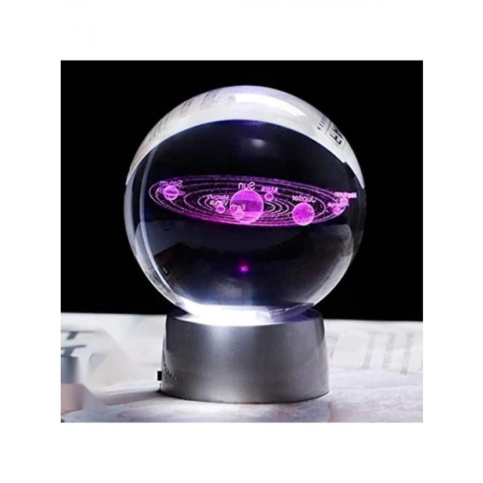 3D Işıklı Gezegen Cam Küre Dekoratif Hediyelik