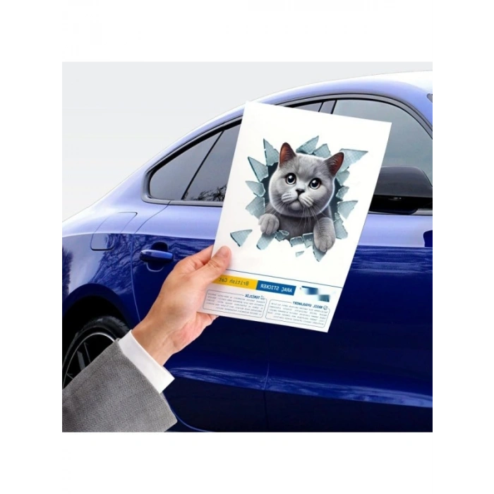 3D Kedi-Köpek Araç Stickeri - Kırık Cam Efekti