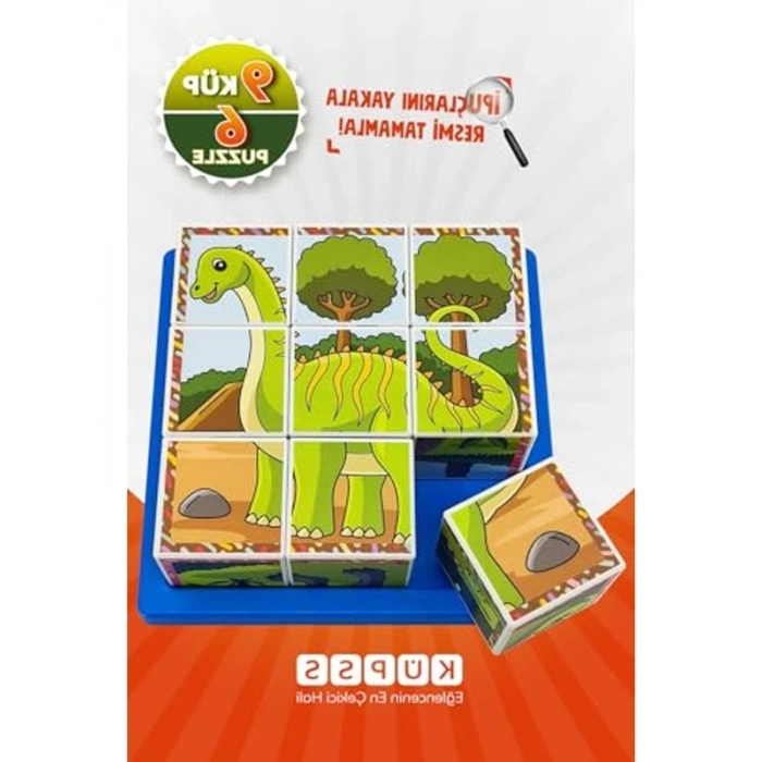 3D Küp Puzzle Seti - 9 Küp ile Dinozor Eğlencesi