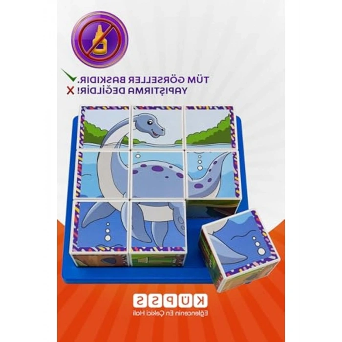 3D Küp Puzzle Seti - 9 Küp ile Dinozor Eğlencesi