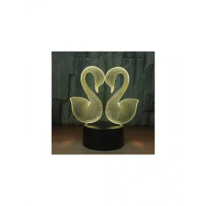 3D LED Gece Lambası - Çift Kuğu Tasarımı ile 7 Farklı Işık