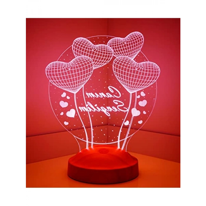 3D Led Lamba - Kalp Şeklinde Sevgililer Günü Hediyesi