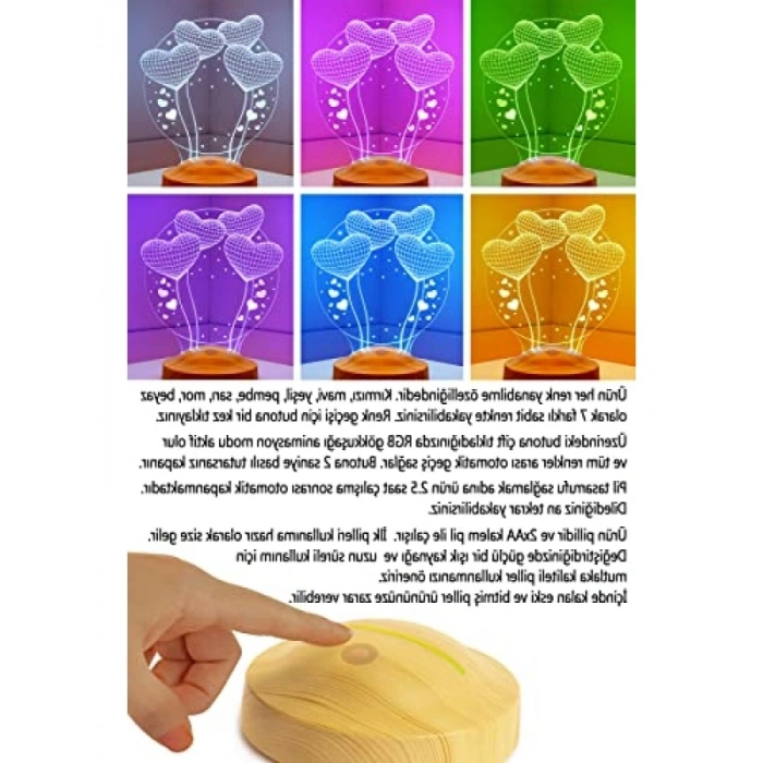 3D Led Lamba - Kalp Şeklinde Sevgililer Günü Hediyesi