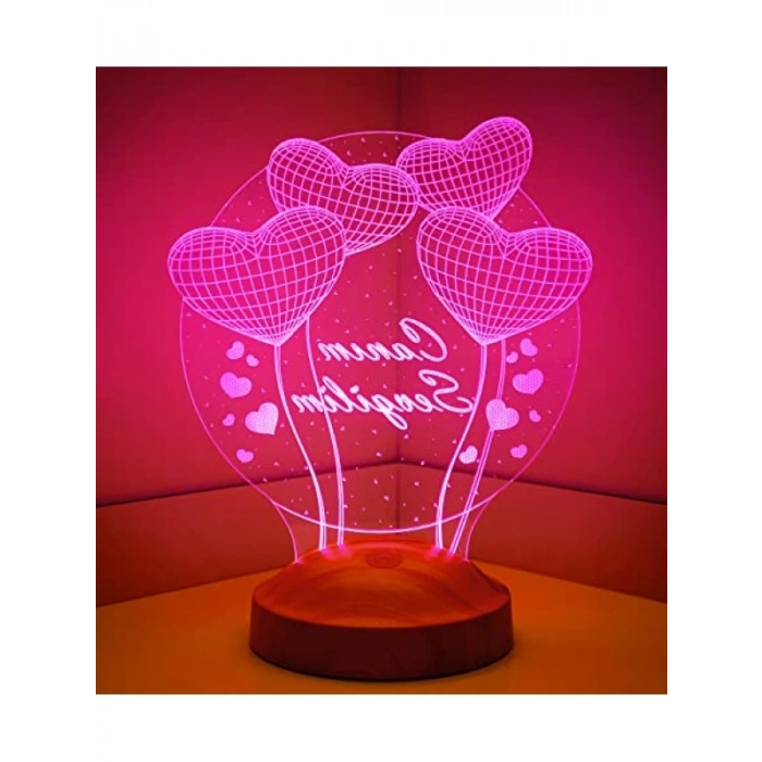 3D Led Lamba - Kalp Şeklinde Sevgililer Günü Hediyesi