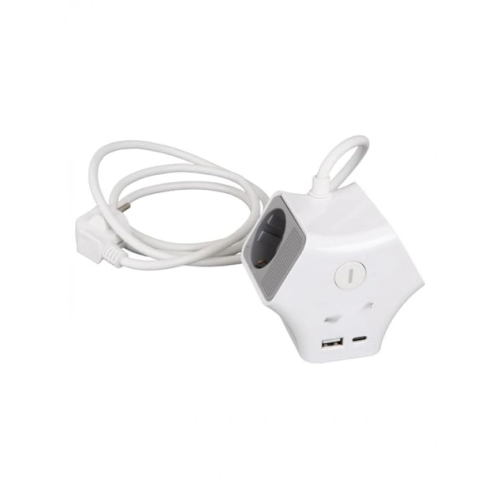 3’lü Anahtarlı Grup Priz, 3680W 16A, 2 USB ve 1 Type-C Çıkışlı