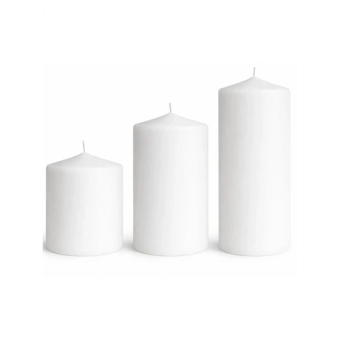 3’lü Beyaz Silindir Blok Mum Seti - Dekoratif