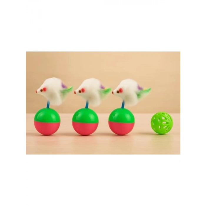 3’lü Eğlenceli Kedi Oyuncağı Seti - Tüylü Fare ve Zilli Top