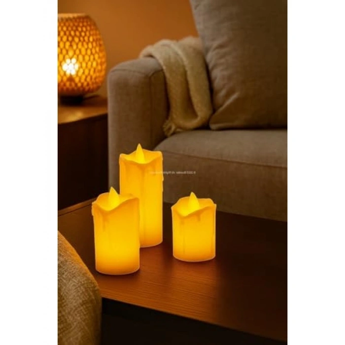3’lü Farklı Boyutlarda LED Mum Seti - Kokusuz Gece Lambası