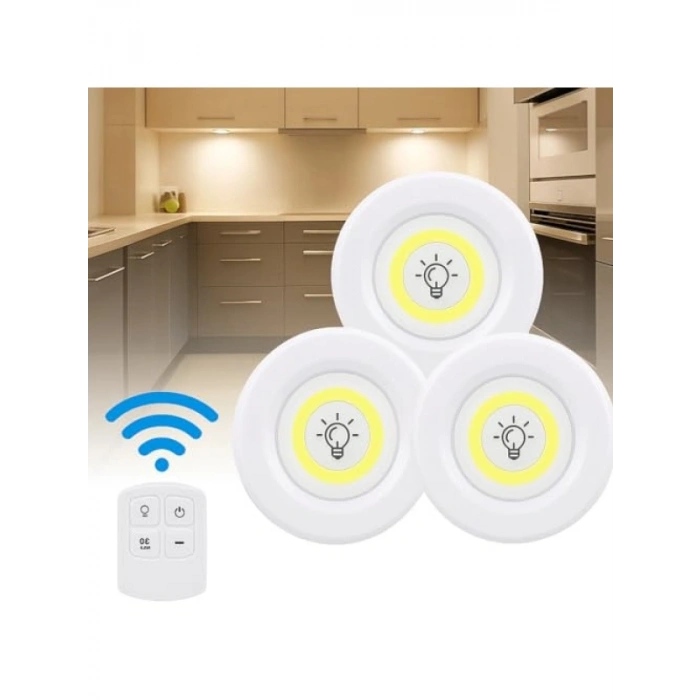 3’lü Kablosuz LED Spot Işık Seti - Uzaktan Kumandalı