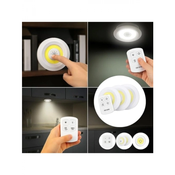 3’lü Kablosuz LED Spot Işık Seti - Uzaktan Kumandalı