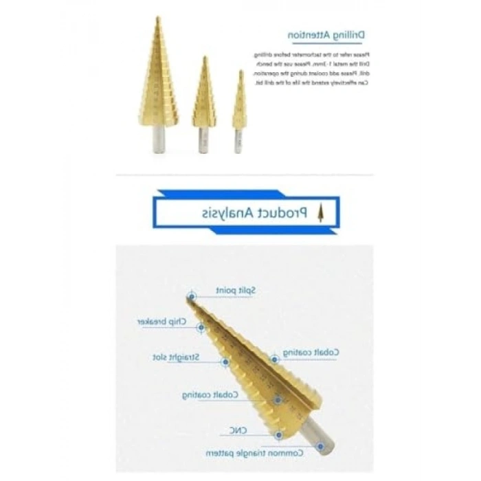 3’lü Kademeli Matkap Ucu Seti - Paslanmaz Çelik Delme Uçları
