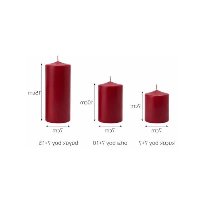 3’lü Kırmızı Silindir Mum Seti - Dekoratif Blok Mumlar