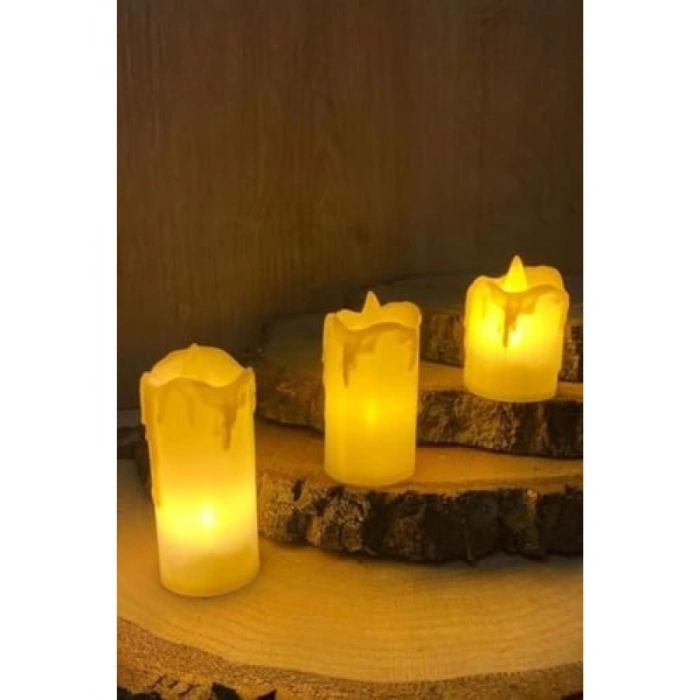 3’lü Pilli Dekoratif LED Mum Işıkları - Gerçek Alev Efekti