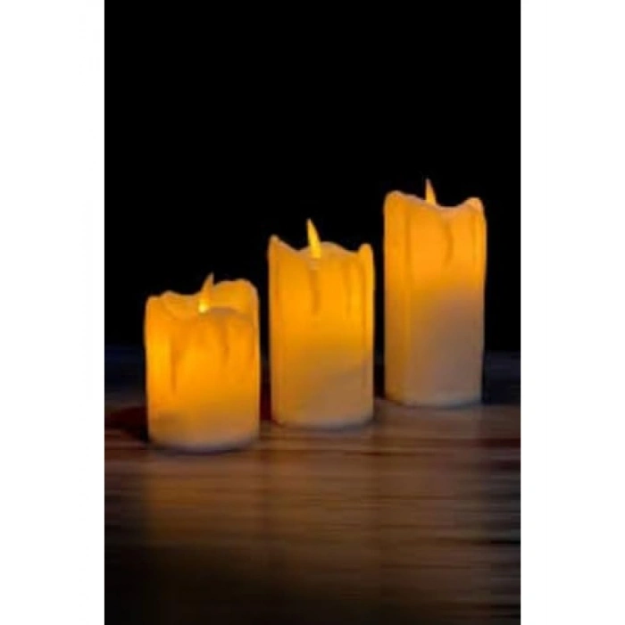 3’lü Pilli Dekoratif LED Mum Işıkları - Gerçek Alev Efekti