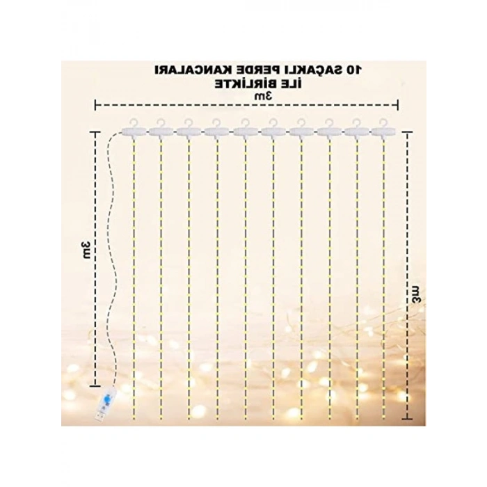 3x3 Metre Kumandalı Peri Led Işık - Dekoratif Yılbaşı Aydınlatması