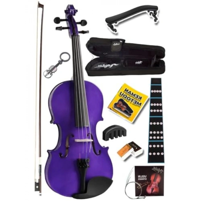 4/4 Boy Keman Seti, Mor Renk, Yedek Tel ve Çanta Dahil