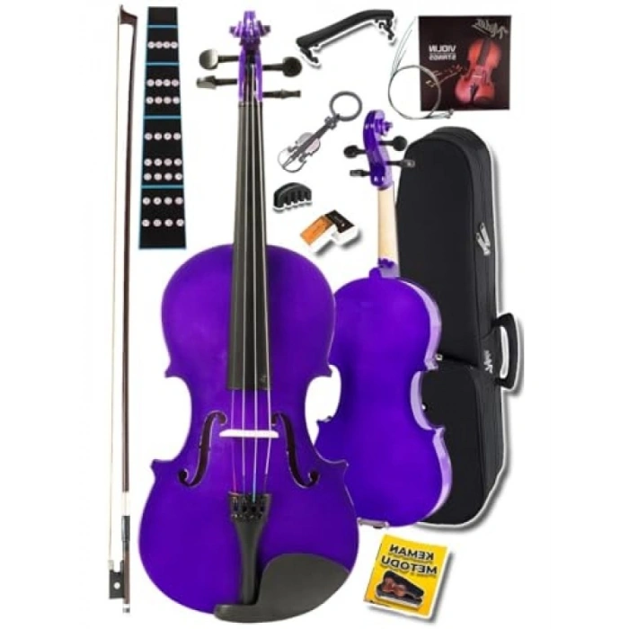 4/4 Boy Keman Seti, Mor Renk, Yedek Tel ve Çanta Dahil