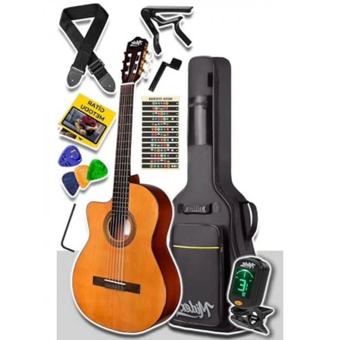 4/4 Sap Ayarlı Kesik Kasa Klasik Gitar Seti