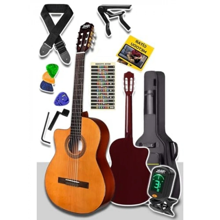 4/4 Sap Ayarlı Kesik Kasa Klasik Gitar Seti