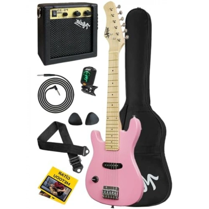 4-6 Yaş Çocuklar İçin Pembe Amfili Elektro Gitar Seti
