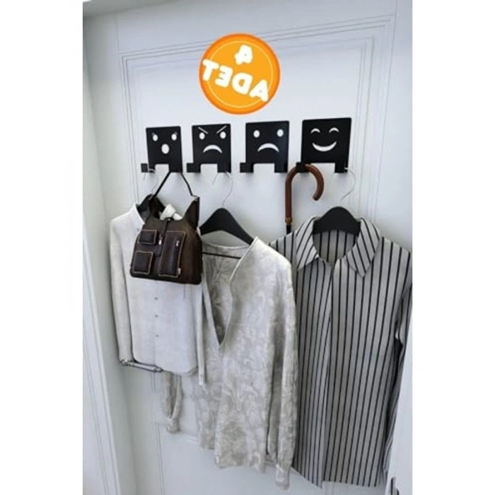 4 Adet 3M Yapışkanlı Siyah Çift Kancalı Askılık Seti