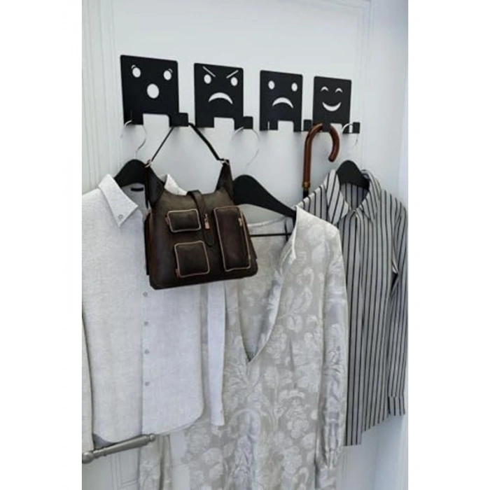 4 Adet 3M Yapışkanlı Siyah Çift Kancalı Askılık Seti