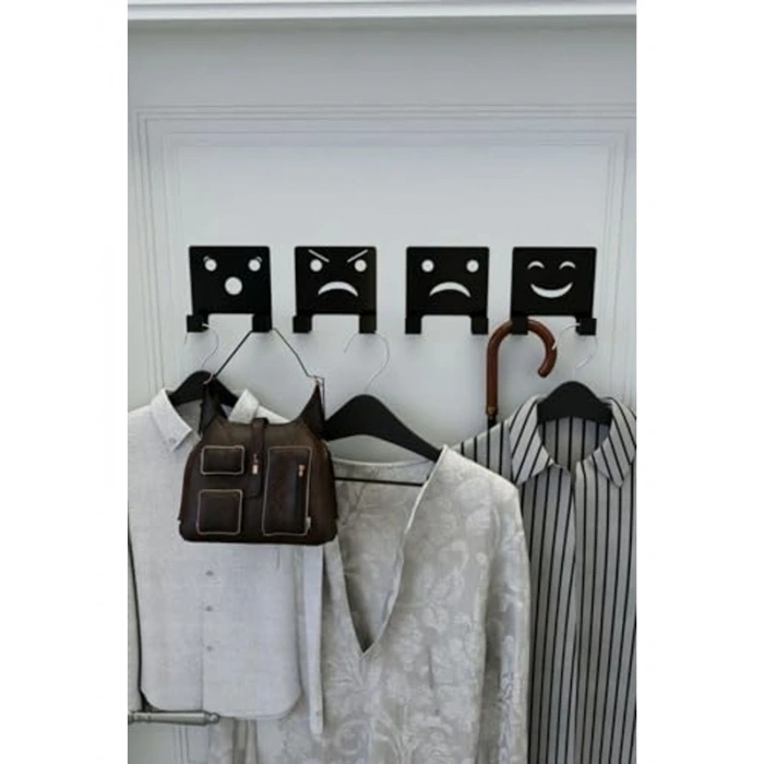 4 Adet 3M Yapışkanlı Siyah Çift Kancalı Askılık Seti