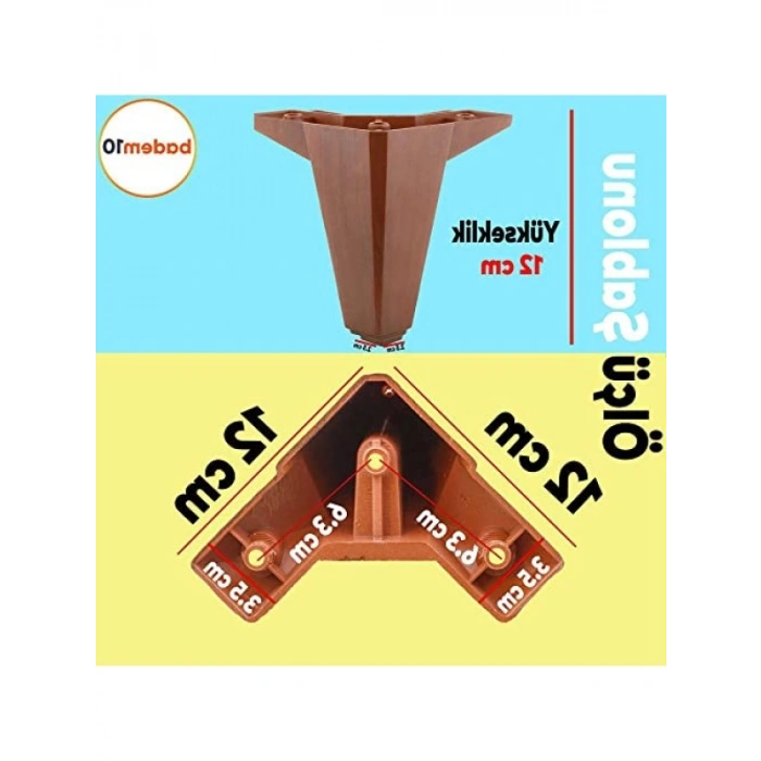 4 Adet Ahşap Desenli Koltuk Ayağı - 12 cm
